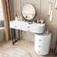 Table de coiffeuse moderne minimaliste avec miroir à DEL et armoire de rangement rotative, bureau de maquillage blanc avec tiroirs