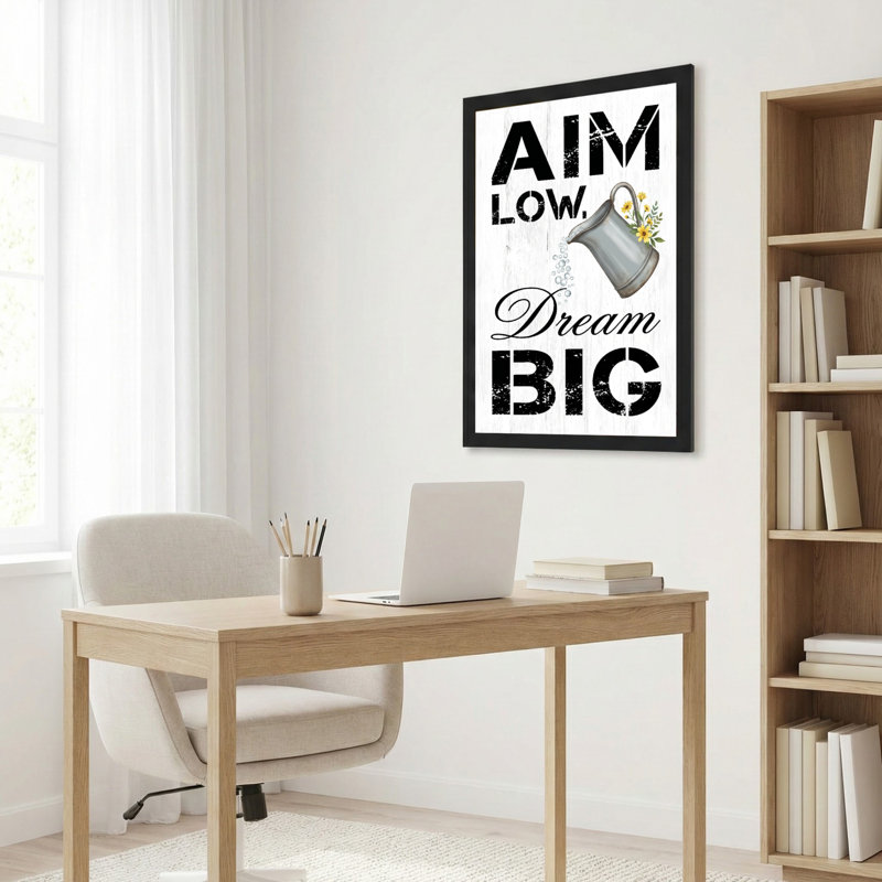 Toile noire encadrée en bois noir pour le salon, la chambre à coucher, le bureau ou le vestibule - décoration murale décorative avec objectif Low Dream Big