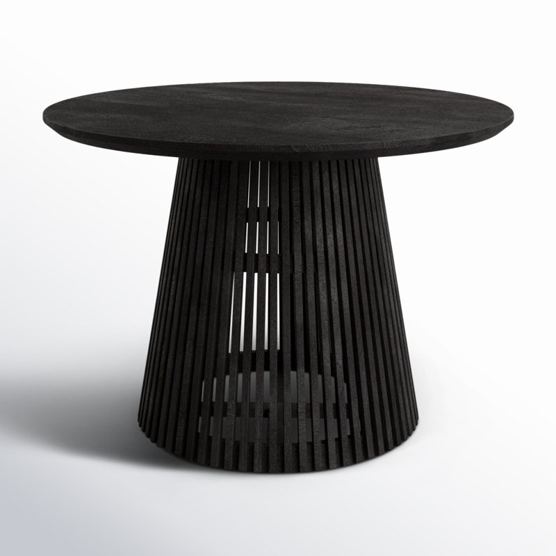 Black Mango Wood Round Pedestal Dining Table for 4