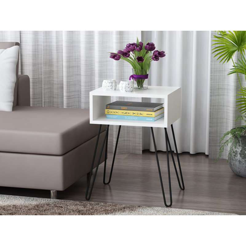 Table de bout avec rangement Adorian, Blanc