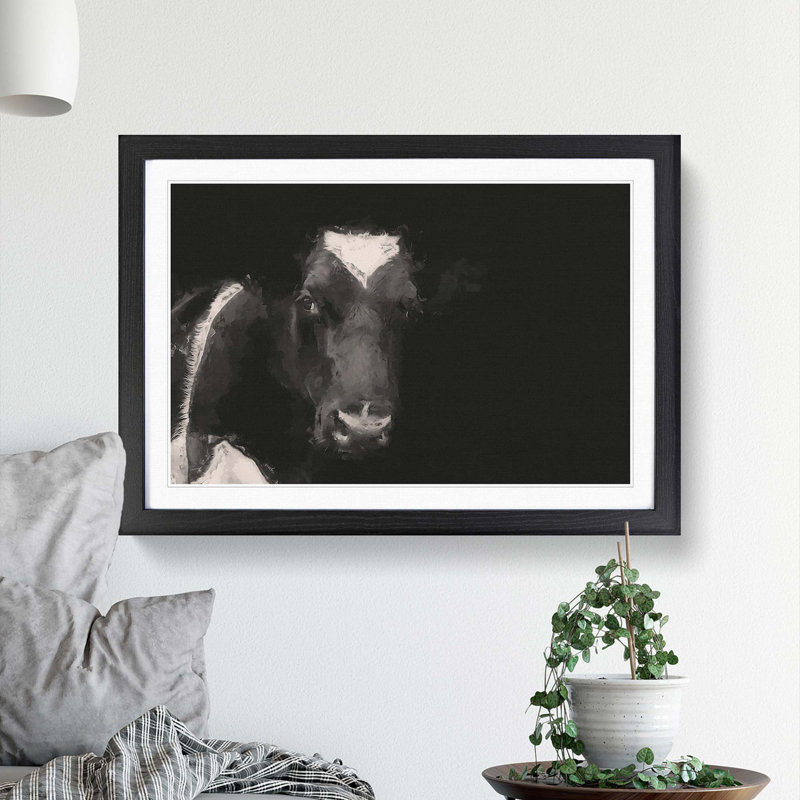 Peering Cow in Abstract - Picture Frame Painting Print, Black Framed, 36cm H x 48cm W x 2cm D