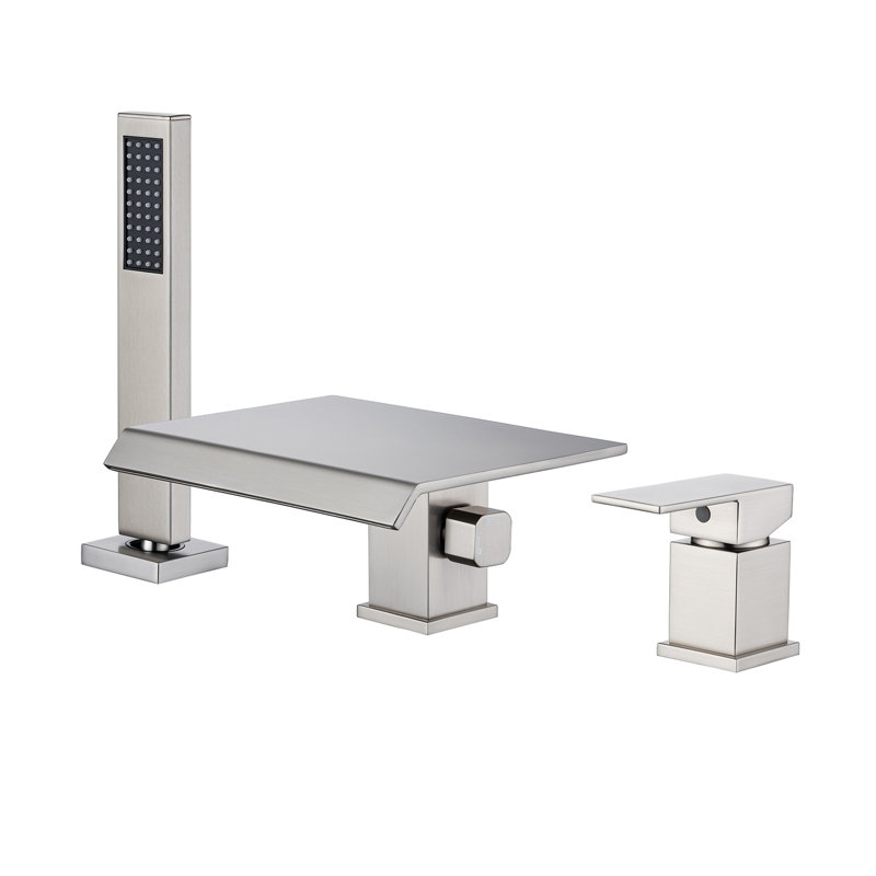 Robinet de baignoire romaine monocommande à fixation murale avec inverseur et douchette, Nickel brossé