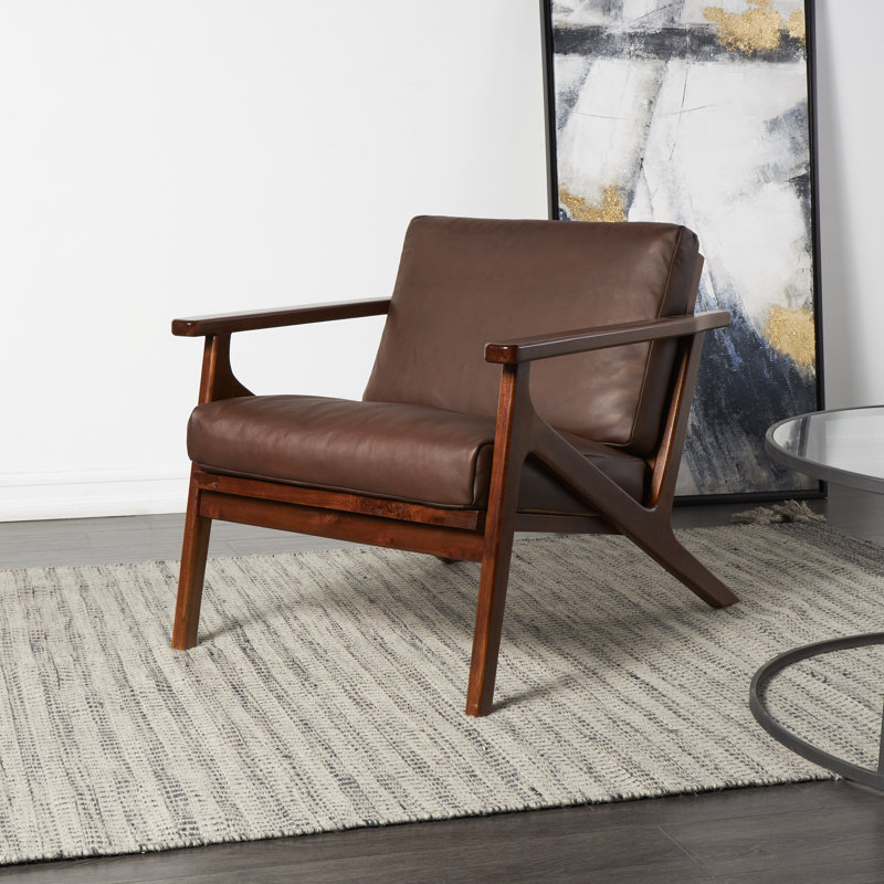 Hueston Leather Armchair, Brown Genuine Leather