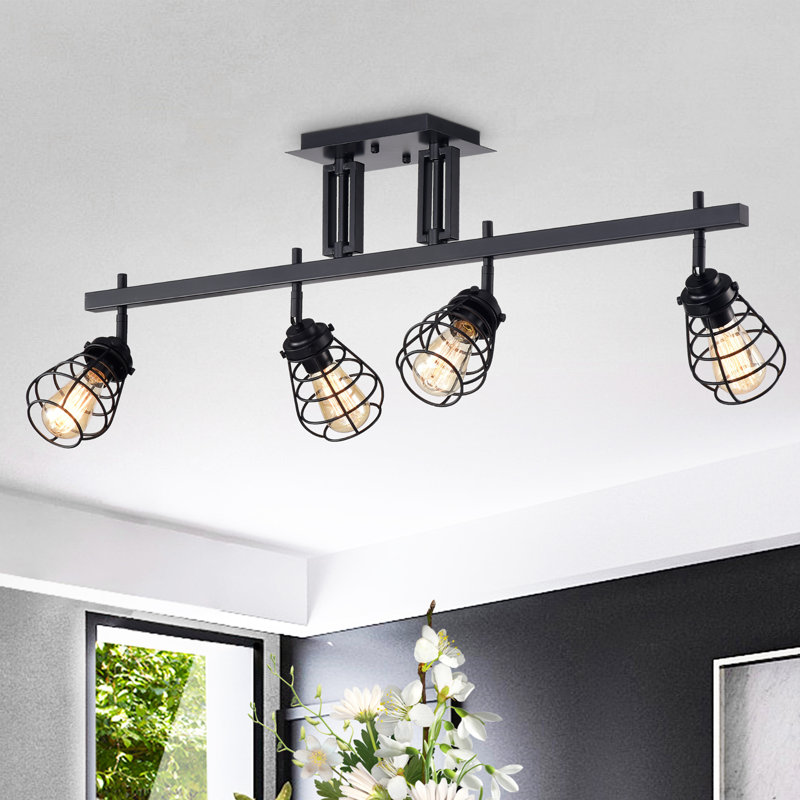Zefina Matte Black Industrial 4-Light Adjustable Track Lighting