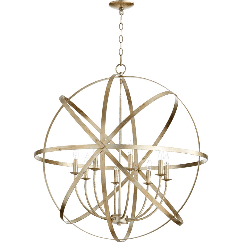 Brylan 8 - Light Dimmable Globe Chandelier, Aged Silver Leaf