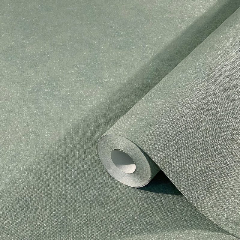 Flora Collection Shimmery Plain Wallpaper Roll, Green