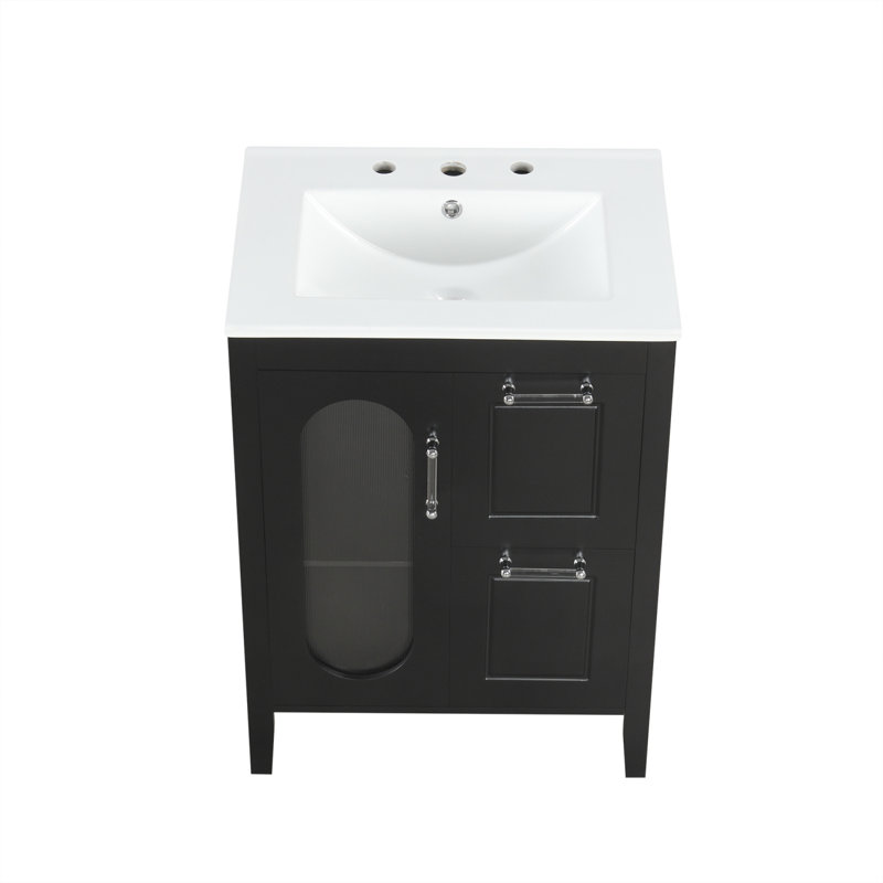 Meuble-lavabo 24 po avec lavabo, armoire, tiroirs, tablette réglable, bois massif et panneau de fibres à densité moyenne