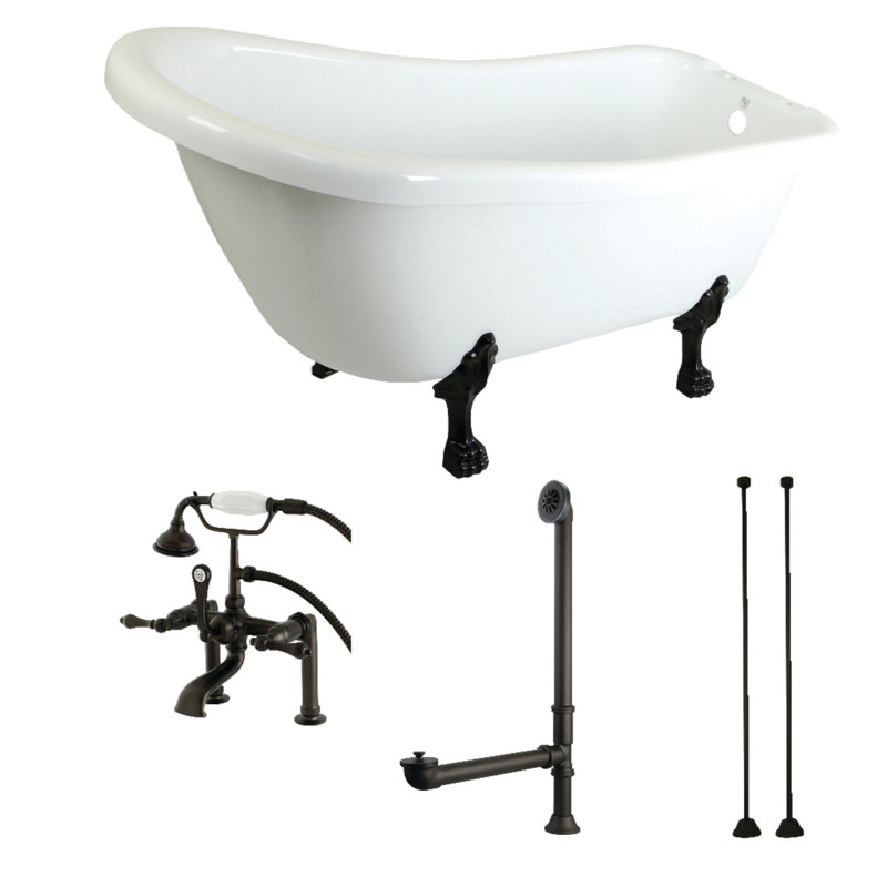 Kingston Brass Aqua Eden 67-Inch Acrylic Oval Single Slipper Clawfoot Tub with Faucet Drain and Supply Lines Combo
