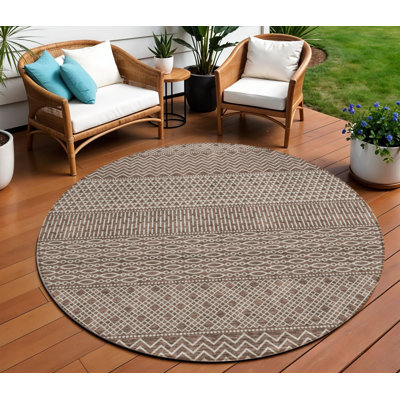 Tapis intérieur lavable à chevrons rond 8 po brun et ivoire