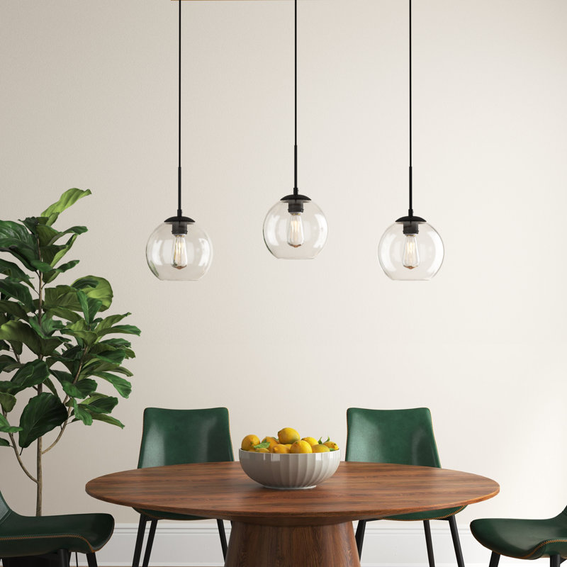 Snead 3-Light Globe Kitchen Island Pendant, Black, Clear