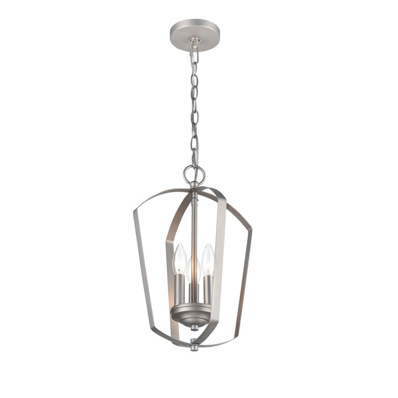 Luminaire suspendu géométrique unique à 3 lumières Joeldean, Nickel satiné