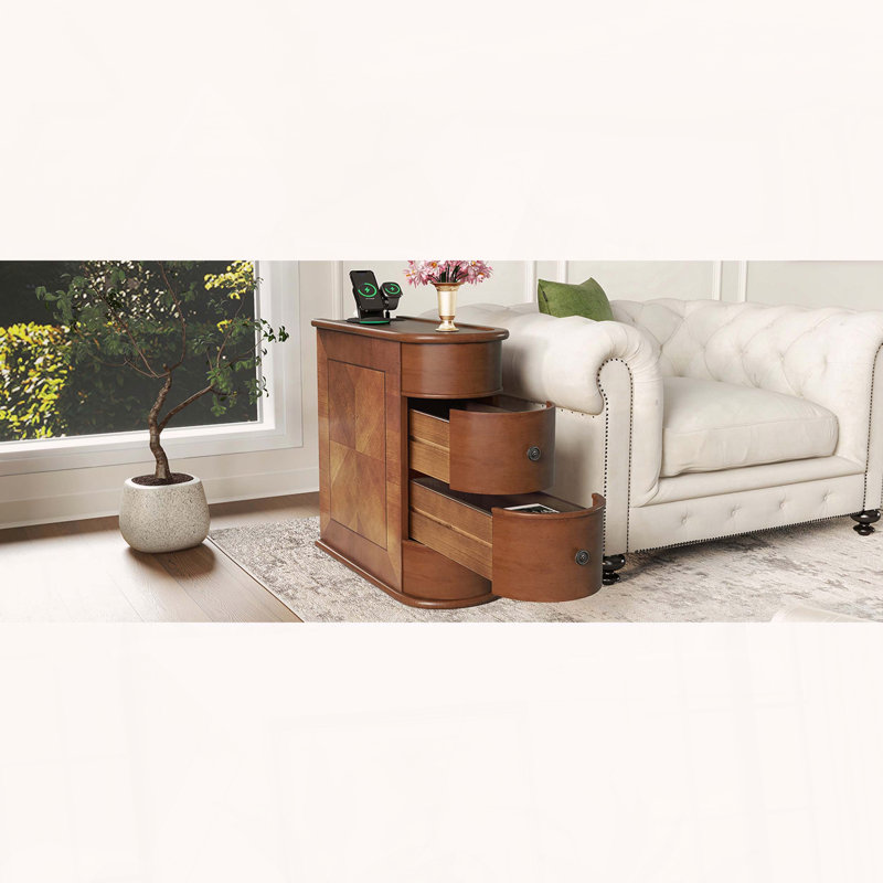 Table de bout avec station de charge et 2 tiroirs, aucun assemblage requis