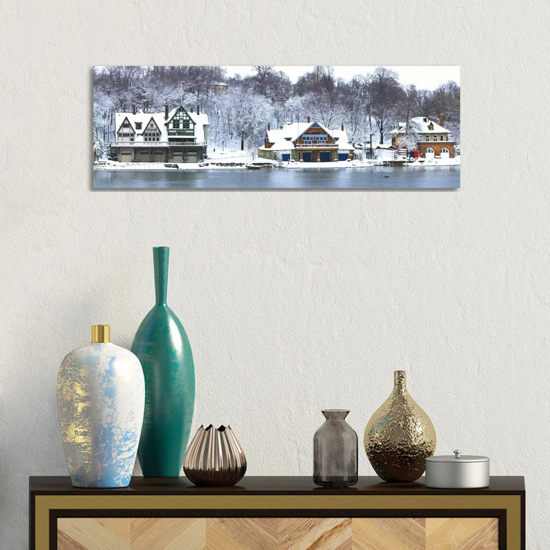 Boathouse Row At The Waterfront, Schuylkill River - Wrapped Canvas Panoramic Print, 30.48 cm H x 91.44 cm W x 1.91 cm D