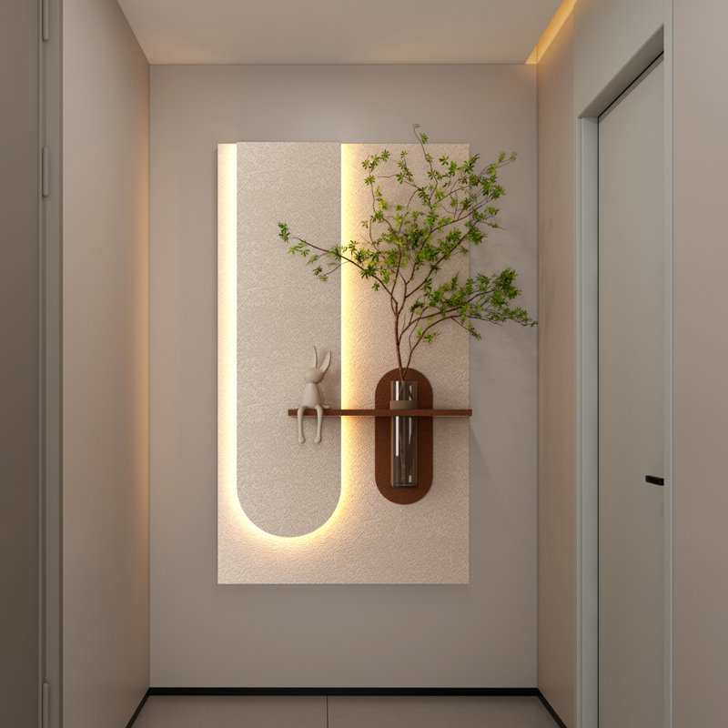 Décoration murale DEL en grès avec verdure simulée, vase en verre et éclairage télécommandé