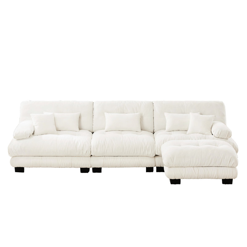 Chenille modulaire - L modulaire surdimensionné de luxe en forme de L avec siège profond blanc