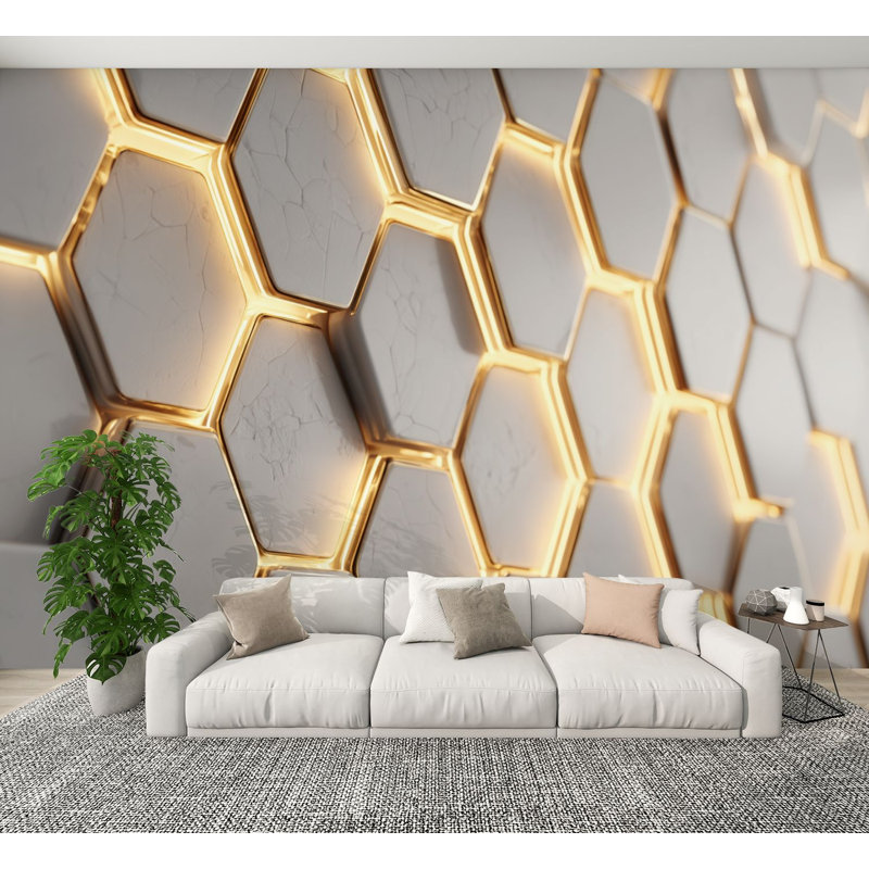 Panneaux muraux auto-adhésifs à panneau alvéolaire 3D hexagonal futuriste 100 "H x 144" l PVC amovible papier auto-adhésif pour chambre à coucher, bureau à domicile