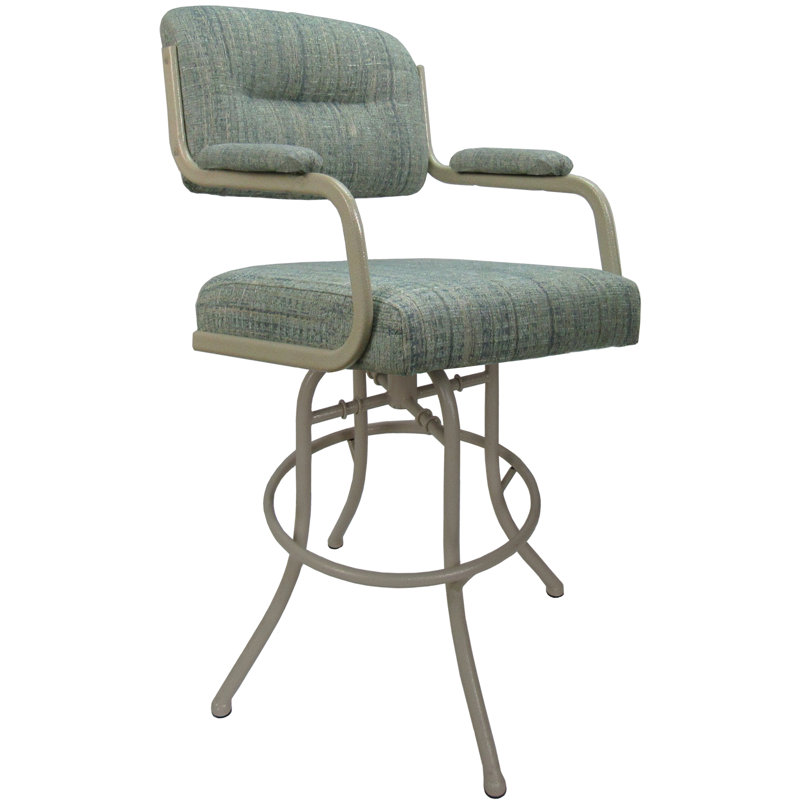Tabouret de comptoir pivotant 26 po Gurpriya, Mélange de polyester bleu / cadre beige