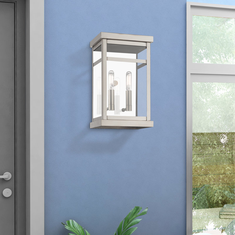 Lanterne murale d'extérieur à 2 ampoules Swann, H 12,75 po x l 7,5 po x P 6,25 po, Nickel brossé