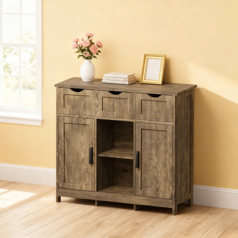 Storage Cabinets,Wooden Floor Cabinet,with Drawers and Shelves Storage Cabinets,Accent Cabinet for Living Room,Bedroom,Bathroom Furniture Home Decor(Black)