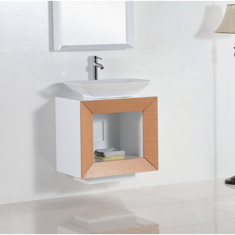 Ensemble de meuble-lavabo de salle de bain simple fixé au mur 24 po Tyne, Placage de bois d'orme