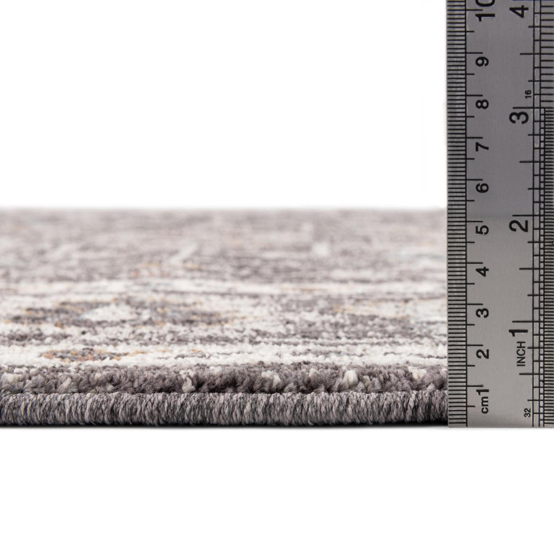 Tapis traditionnel gris foncé / brun clair, Rond 3 pi 3 po
