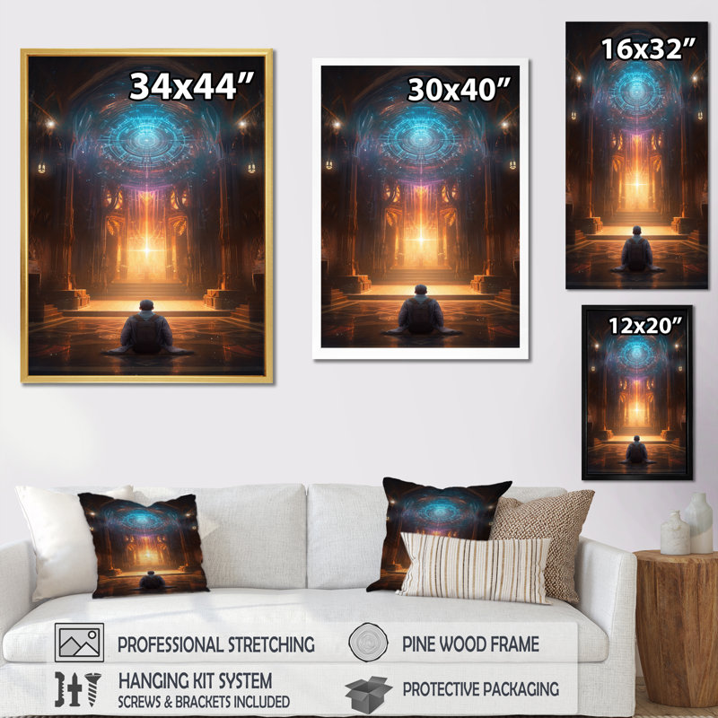 "Inner Light Connection Space Meditation", reproduction sur toile, H 32 po x l 24 po x P 1 po, Cadre flottant doré