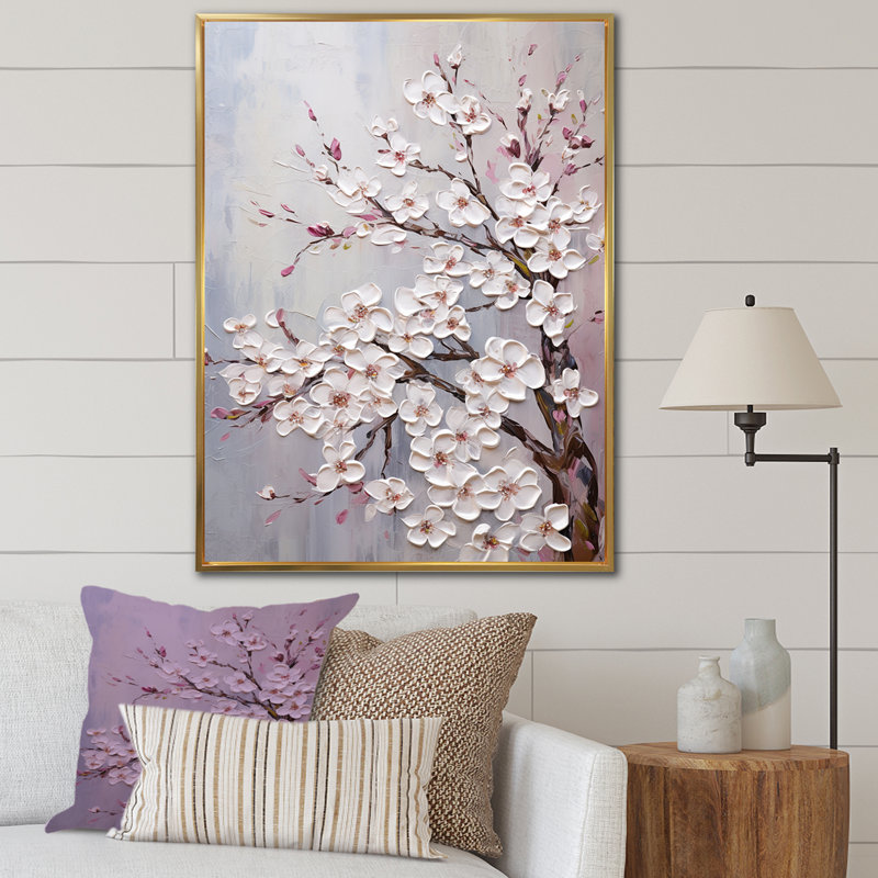 Arbre magique sur toile Dogwood Serenity, Cadre flottant doré, H 40 po x l 30 po x P 1,5 po