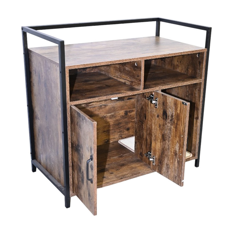 Bac à litière rustique brun avec tapis à gratter, esthétique pour la décoration intérieure, enceinte de 31,4 po de hauteur se fondant dans le couloir, 61 lb