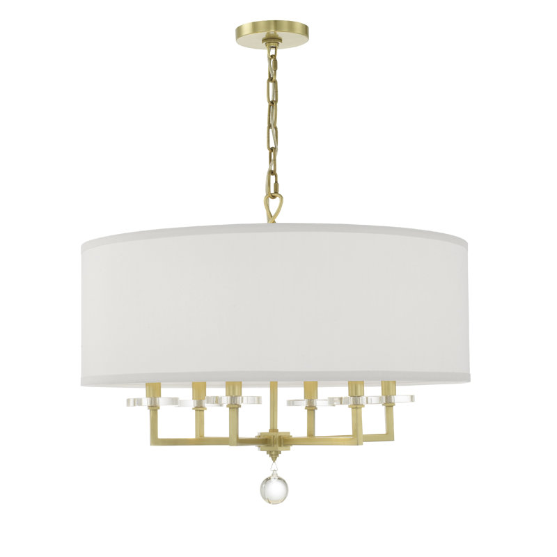 6 - Light Dimmable Drum Chandelier, Antique Gold