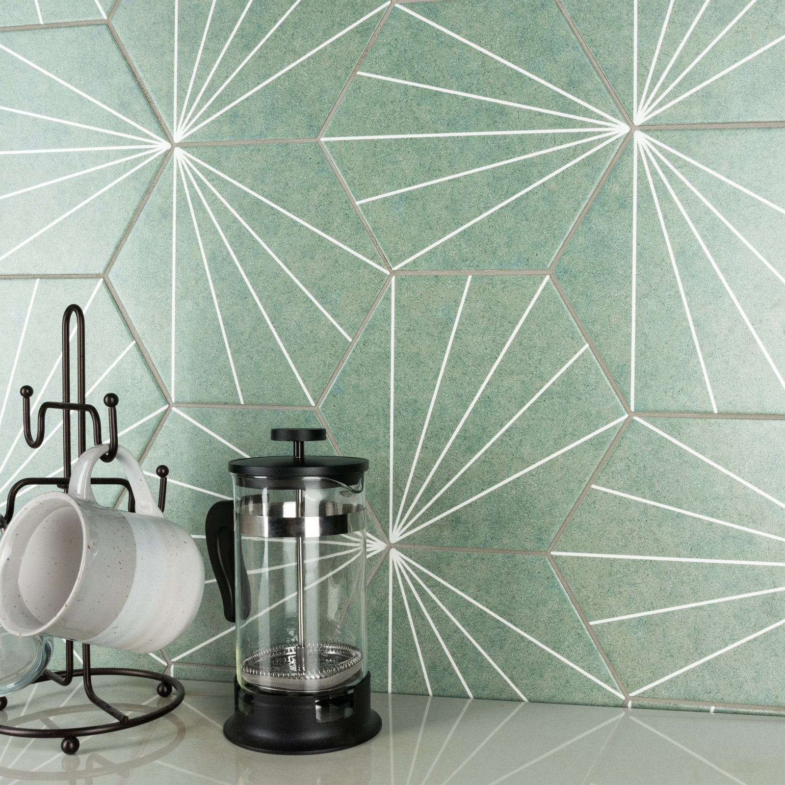 Merola Tile Aster 8.63" x 9.88" Porcelain Patterned Wall & Floor Tile, Green/White