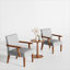 Ensemble de 2 fauteuils d'appoint en tissu contemporains avec table ronde en bois gris ardoise