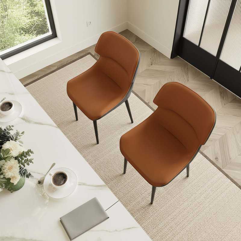 Modern Minimalist PU Leather Chair With Metal Legs (Set Of 2), Orange