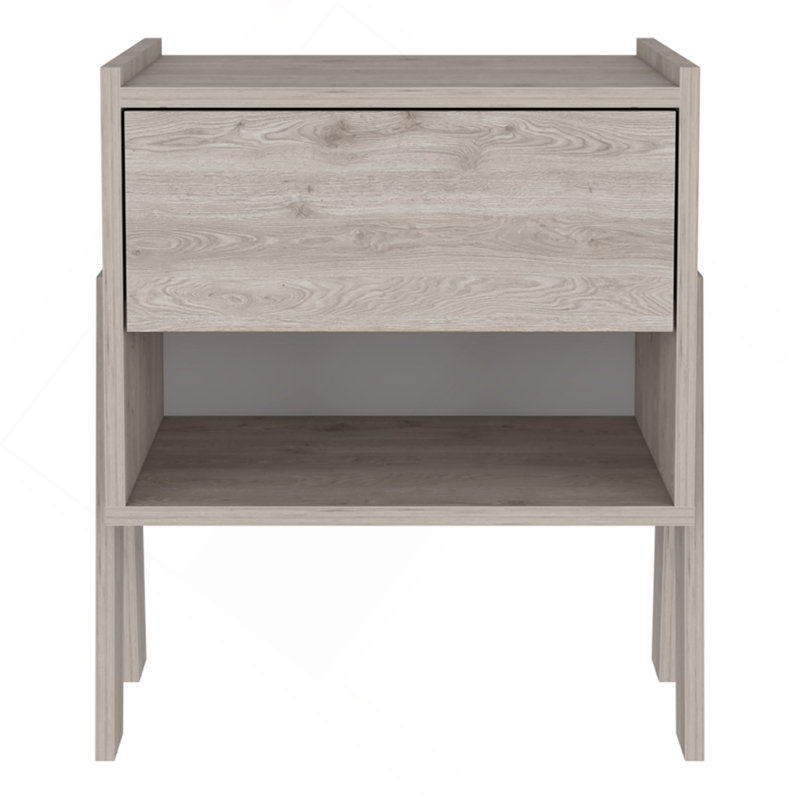 Joy Nightstand , End Table, Side Table Four Legs, One Open Shelf, One Drawer  -Light Grey