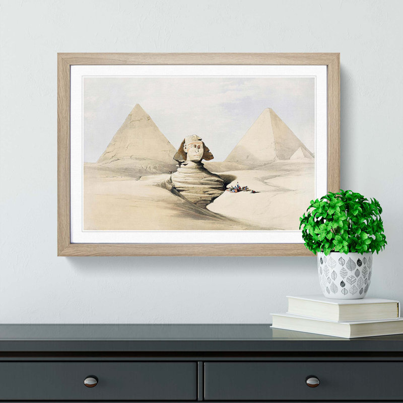 The Great Sphinx Pyramids of Giza by David Roberts - Picture Frame Painting Print, Oak Framed, 48cm H x 65cm W x 2cm D