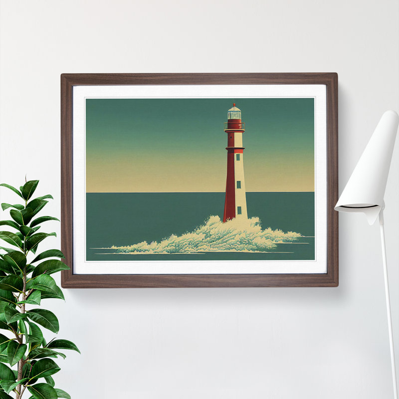 Art Deco Lighthouse Vol.2 1 Piece Single Picture Frame Wall Art, 46cm H x 64cm W x 2cm D, Walnut Framed