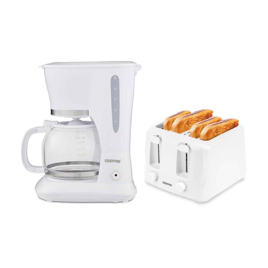 Geepas Unisex White Filter Coffee Machine & 4 Slice Toaster Combo Set In 1.5L - Image 7