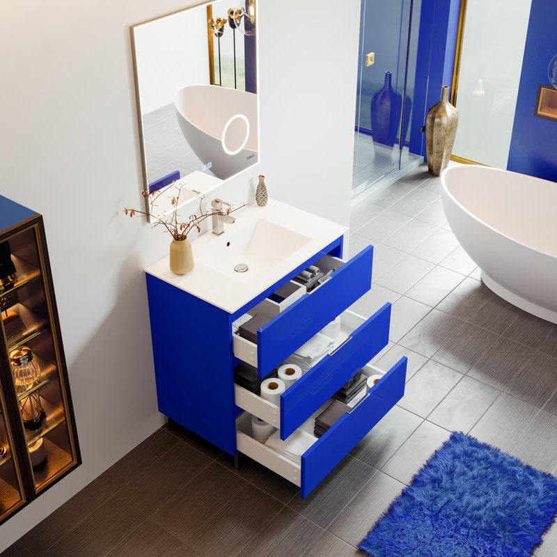 Linelle 32"W X 18"D Blue Bathroom Vanity With White Porcelain Countertop And Integrated Sink