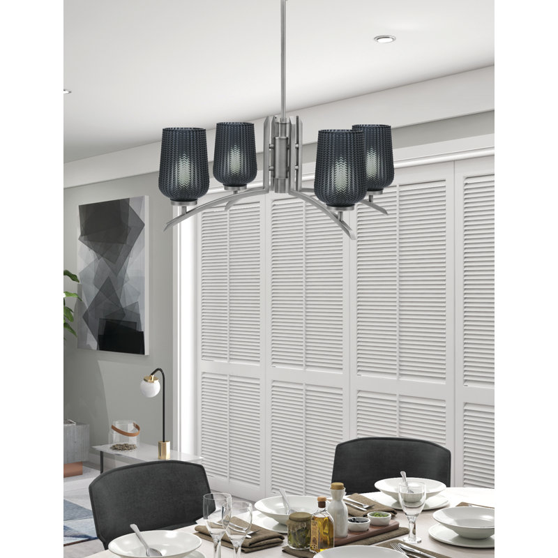 Lustre lumineux avec verre texturé fumé 5 po, H 58,25 po x l 26,75 po x P 26,75 po, Graphite, 4