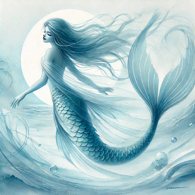 «Moonlit Mermaid», art mural sur toile tendue, H 12 po x l 12 po