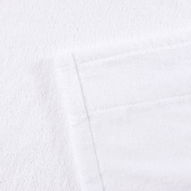 White Cotton Terry Cloth Mid-Calf Bathrobe with Tie Belt