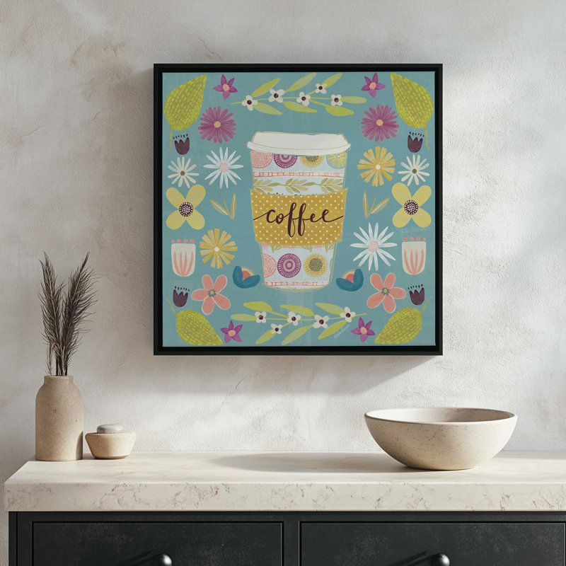 Coffee Floral by Katie Doucette Art Print, L 20 po x H 20 po, Doré, Toile avec cadre