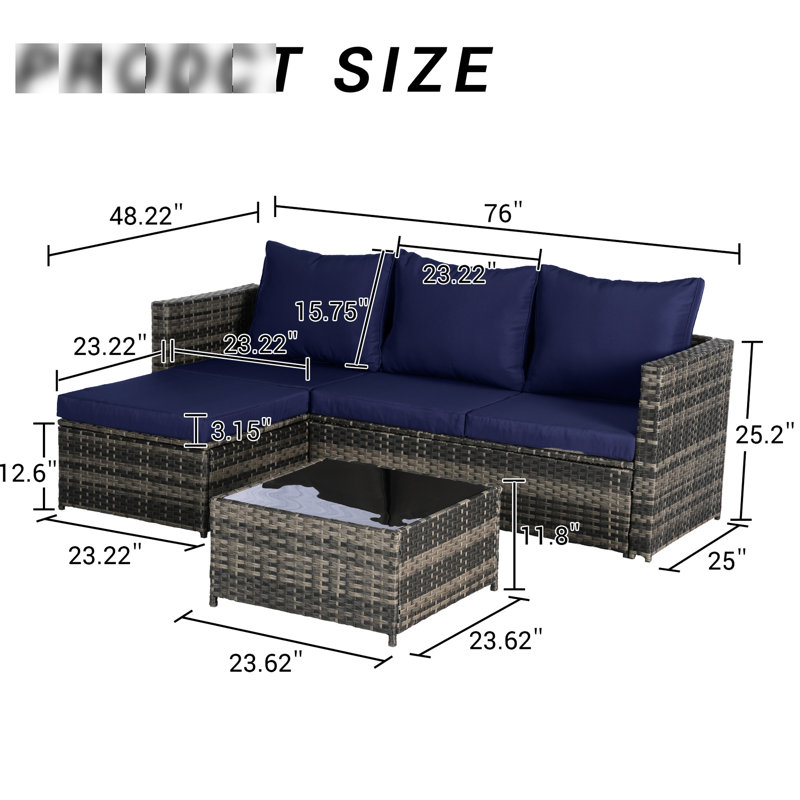 Mobilier de patio avec table amovible - Tissu modulaire d'extérieur tissé à la main avec coussins de pieds