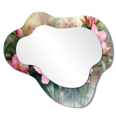 Été fleur de rhododendron en campagne I - miroir mural asymétrique rhododendron, miroir de coiffeuse traditionnel, imprimé sur métal