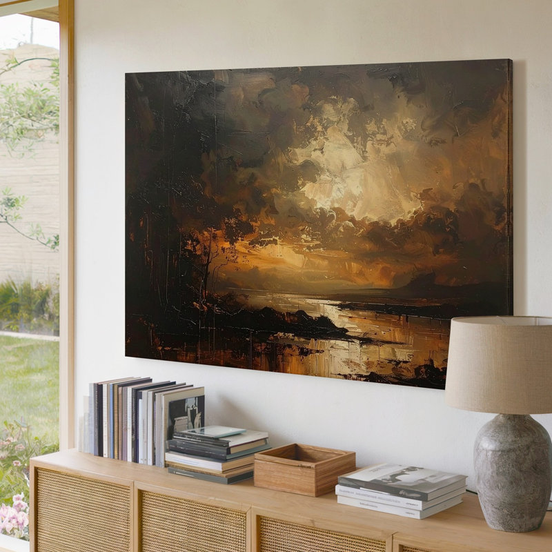 Art mural sur toile abstrait au crépuscule doré, H 30 po x l 30 po