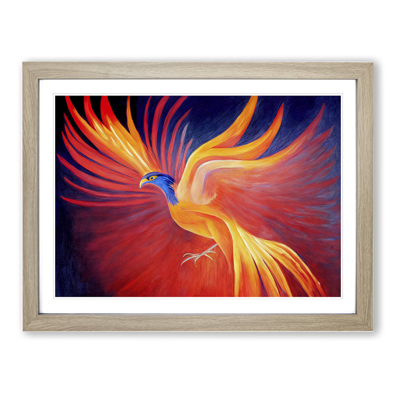 Compelling Phoenix Bird - Framed Print, 46cm H x 64cm W x 2cm D, Oak