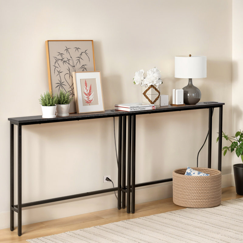 2-Piece Set Triamine + Iron 78.74in With Power Strip Foyer Table, Black