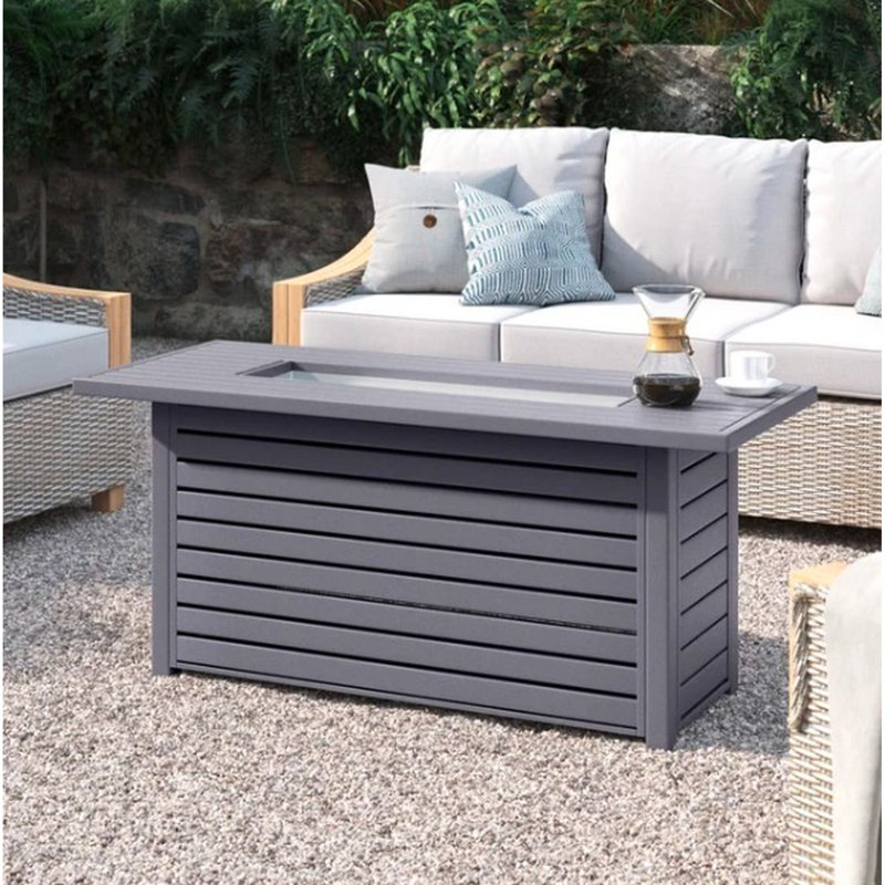 Modern Fire Pit In Gray - 22 In. Package Depth, Stainless Steel Construction Outdoor 50000 Output, Finish With Stones