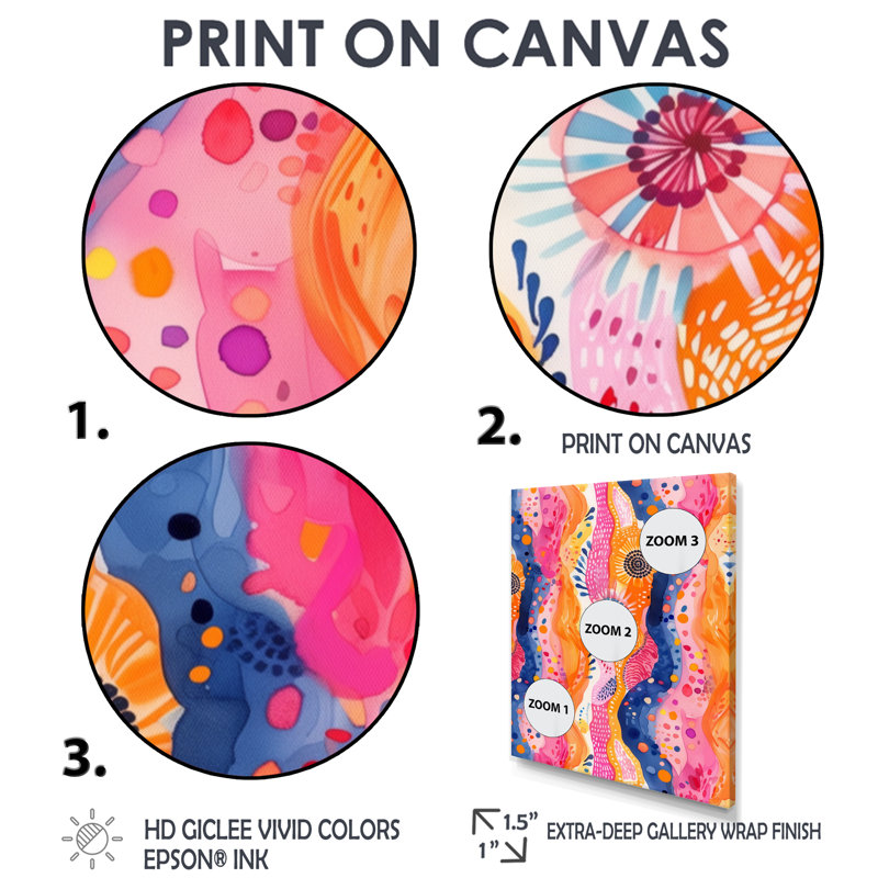 Rose et orange abstrait Boho Landscape III - impression d'art bohème, Cadre flottant doré, H 30 po x l 40 po