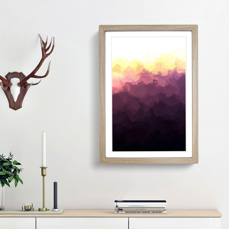 Sun over a Mountain Range in Abstract - Framed Print, 36cm H x 27cm W x 2cm D, Oak Framed