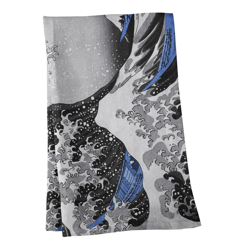 Serviette de thé magnifique wave, Sergé de coton, Brun clair / Bleu